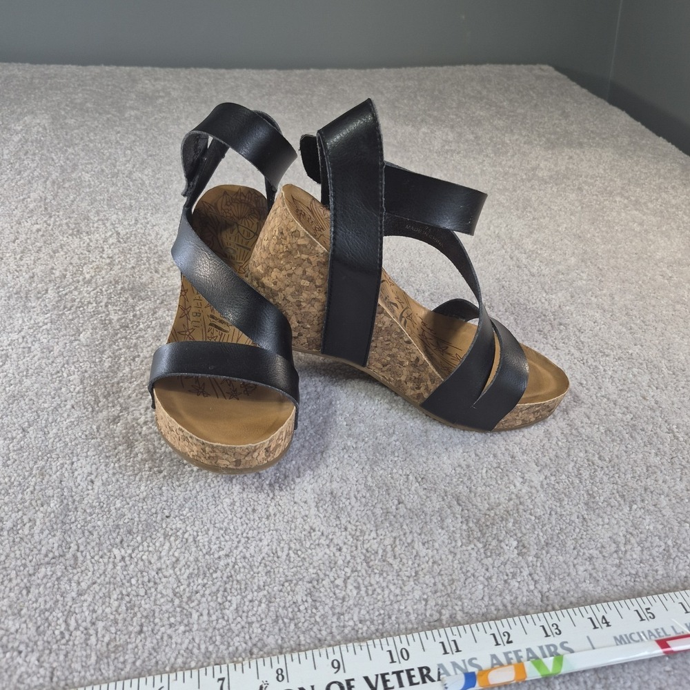 Blowfish Sandals Womens 7.5 Ankle-Strap Black Open Toe Wedge Heels Casual